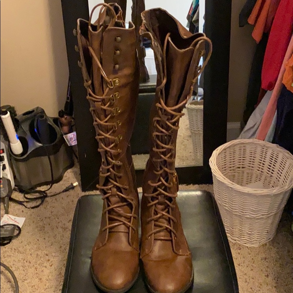 Just Fab Lace Up Brown Combat Boots